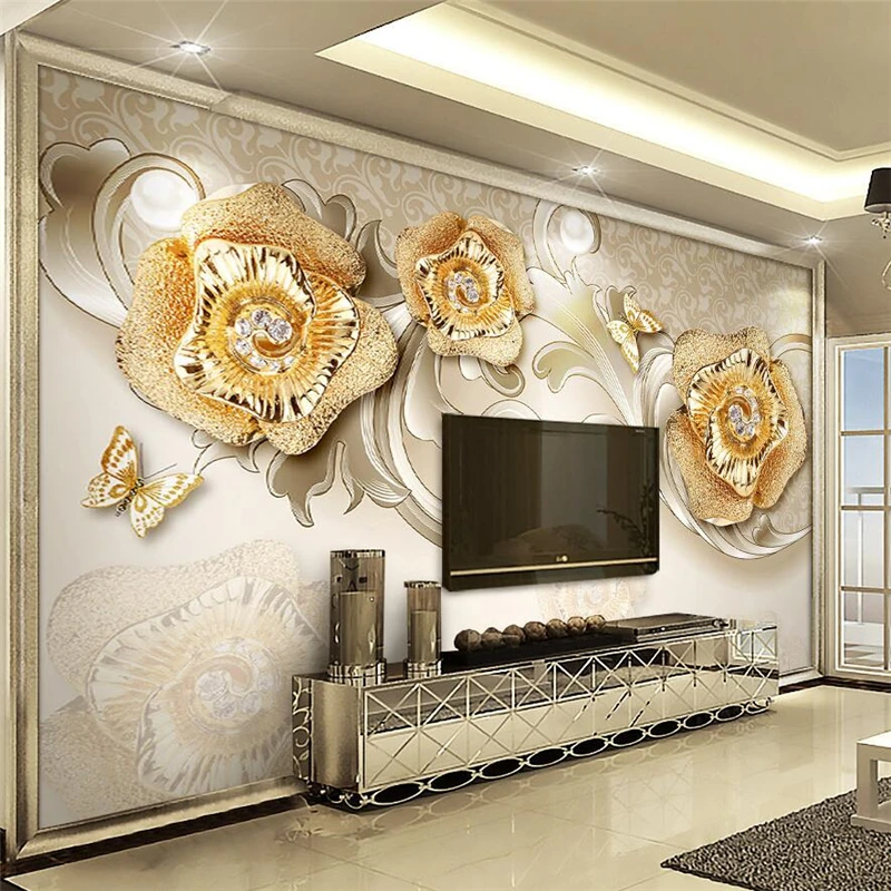 

wellyu papier peint wallpaper for walls 3 d Custom wallpaper Stereo European Golden Rose Butterfly TV Wall wallpapers