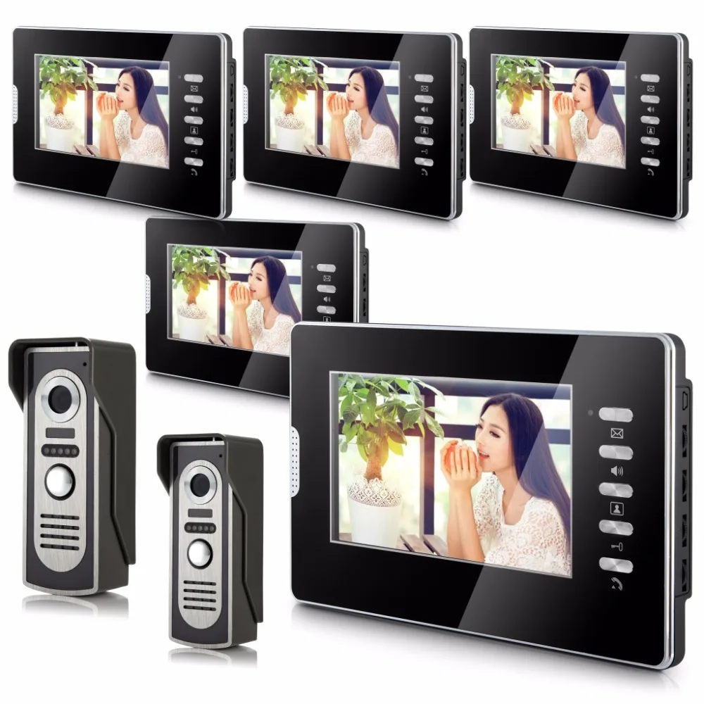 7 Inch LCD  Monitor Alloy Wired Intercom Video Door Phone 2V5 LCD Monitor