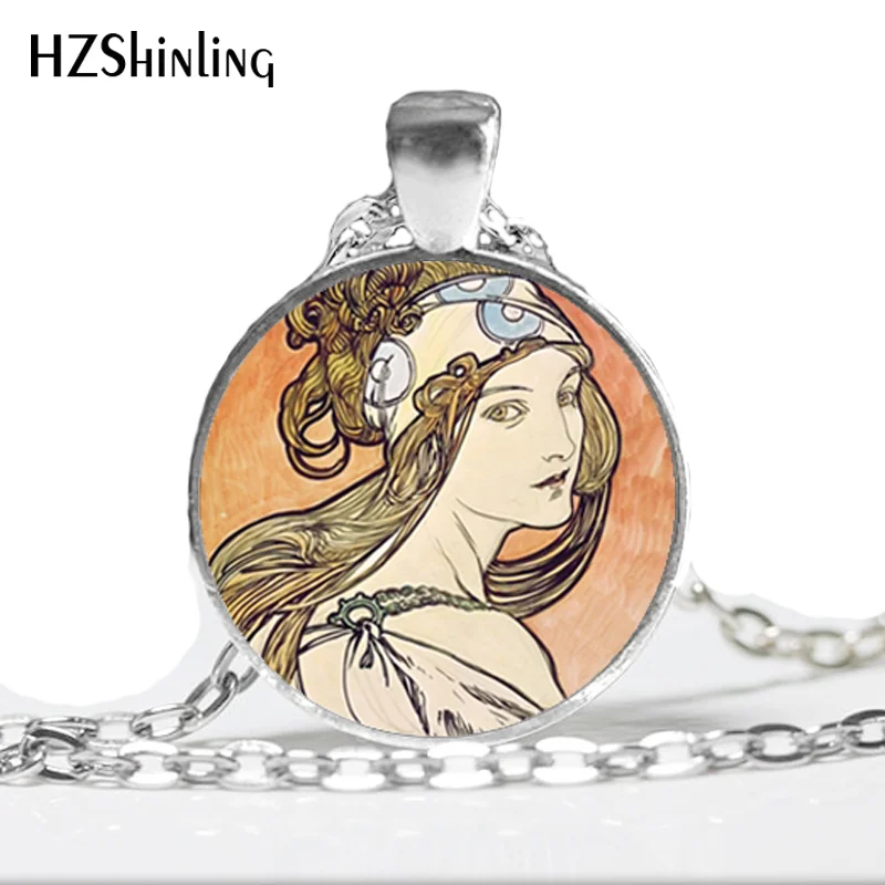 NS-00573 New Fashion Alfons Mucha Necklace Alphonse Mucha Jewelry Glass Dome Pendant Necklace HZ1