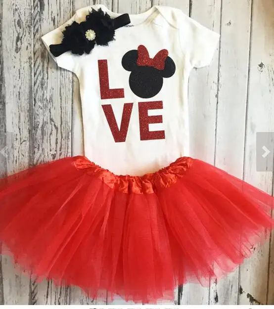 

custom love Mouse birthday infant bodysuit onepiece Tutu Dress romper Headband Outfit Sets baby shower New Year party favors