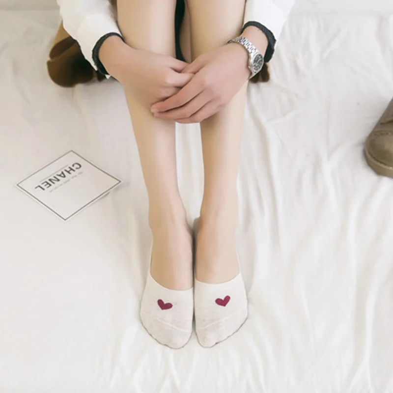 5 Paar Neues Produkt Damensocken Liebesherzsocken Silikagel Rutschfeste Bootssocken Niedrige Hilfe Flacher Mund
