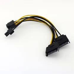 1pc Dual SATA 15 Pin Male to PCI-E Express 6+2 Pin 8 Pin Female Video Power Connector Adapter Y Splitter Cable 20cm