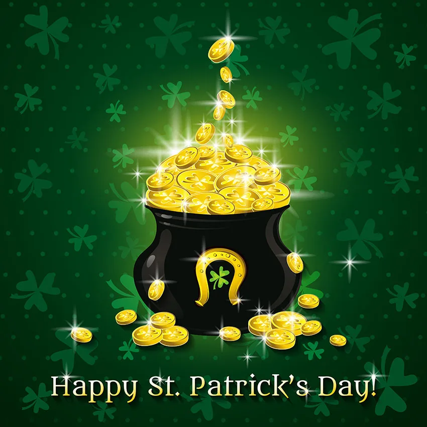 MEHOFOTO การถ่ายภาพพื้นหลังสีเขียว Clovers ดอกไม้ St Patrick 'S Day Gold รูปแบบฉากหลัง Photocall Prop พิมพ์ Photo Studio