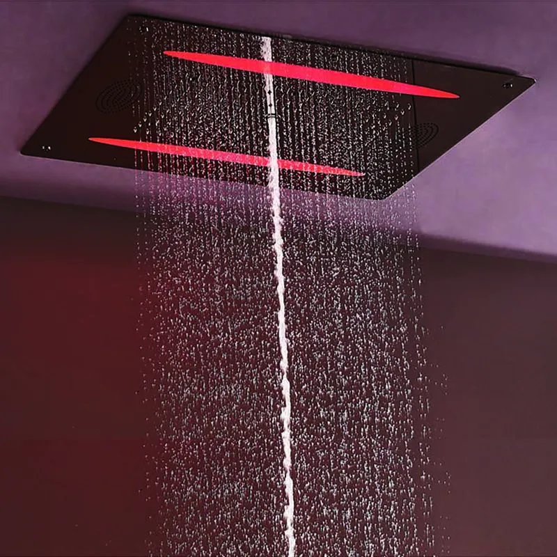 2020 Luxury LED Ceiling Shower Head Mounted with Speaker FM Radio Bluetooth Rainfall Bubble Mist Shower 800*600 mm Multifunction