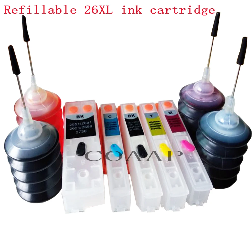 5pcs T2621-T2634 26/26XL Empty Ink Cartridge for epson XP600 XP605 XP800 XP700 XP520 XP620 XP625 XP720 Printer +120ml inK