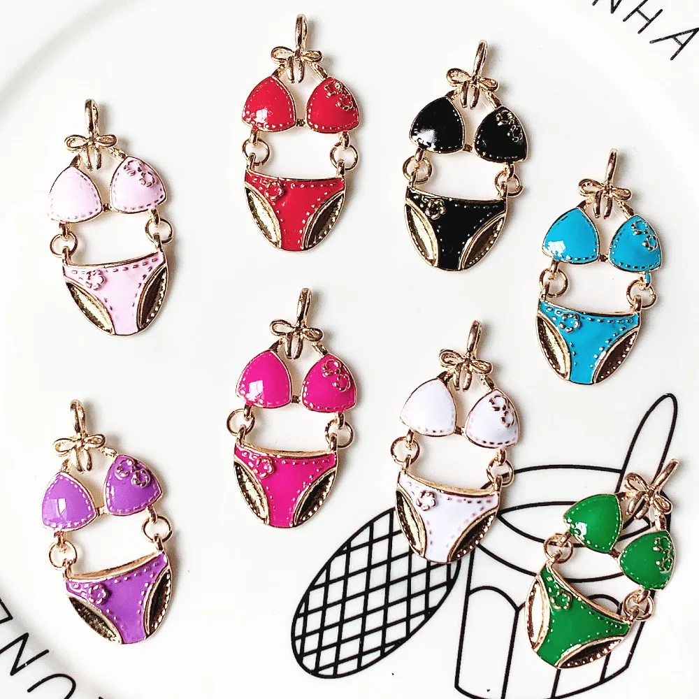 20pcs/lot  Jewelry Accessories 8 different color Sexy swimwear Bikini Disc enamel Charm Pendant DIY Jewelry Making Accessories