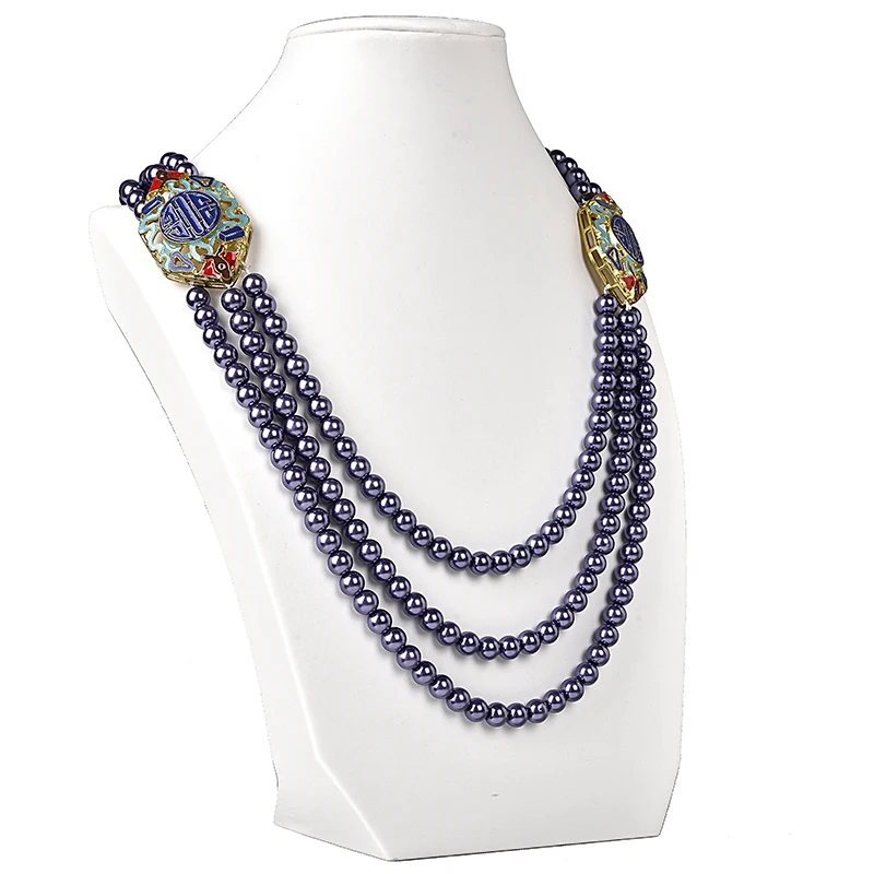 3 rows purple multi - layered and romance  beaded Synthesis pearl gem necklace, attractive and noble