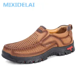 MIXIDELAI-Sapatos de couro genuíno masculino, conjunto de calçados masculinos, sapatilhas casuais, trabalho ao ar livre, Inglaterra Trend, tamanho grande 48