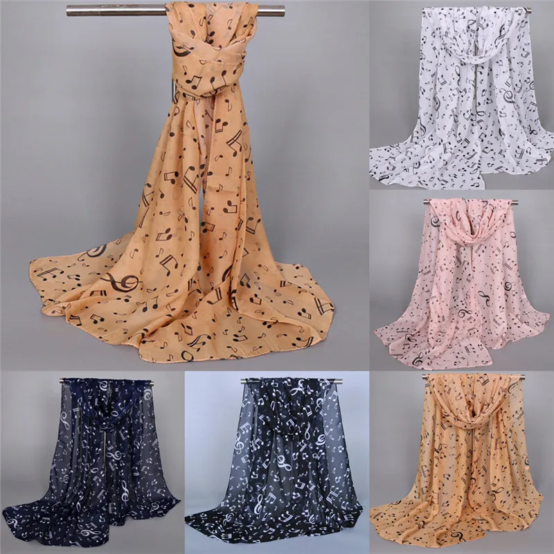 

1PC Women Lady Musical Note Chiffon Neck Scarf Shawl Muffler Scarves High Quality Fabulous Elastic Beautiful Scarves