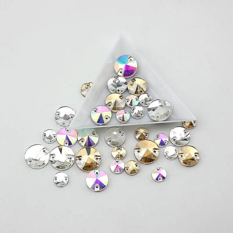 Rodada Cristal AB Cor Prata Base Costurar Em Grânulos De Strass, Pedras Botões Espaçador para Jóias De Vestuário, 8mm-16mm, 30-100Pcs