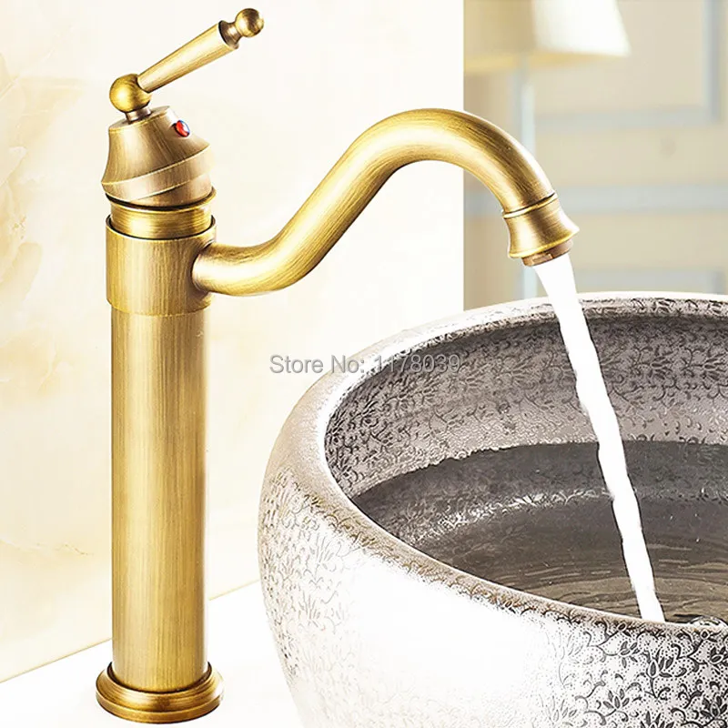 European-style Heightened retro faucet,antique brass single handle bathroom basin tap,brushed bronze hot and cold mixer,J16933