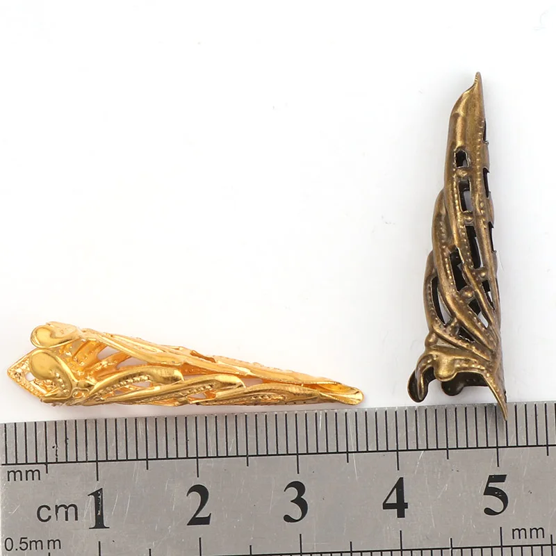 35x10mm Vintage Filigree Metal Pointed Horn Hollow Flower Spacer Beads End Caps Pendant DIY Charms Connectors Jewelry Findings