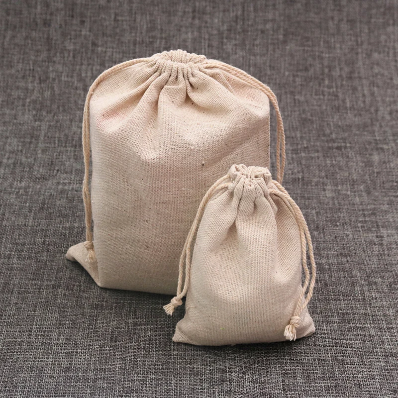 50pcs/lot Big Cotton Bags 15x20cm Linen Drawstring Gift Bag Muslin Cosmetics Bracelet Jewelry Packaging Bags & Pouches