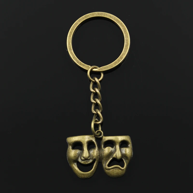 Fashion 30mm Key Ring Metal Key Chain Keychain Jewelry Antique Bronze Silver Color Plated Comedy Tragedy Masks 31x23mm Pendant