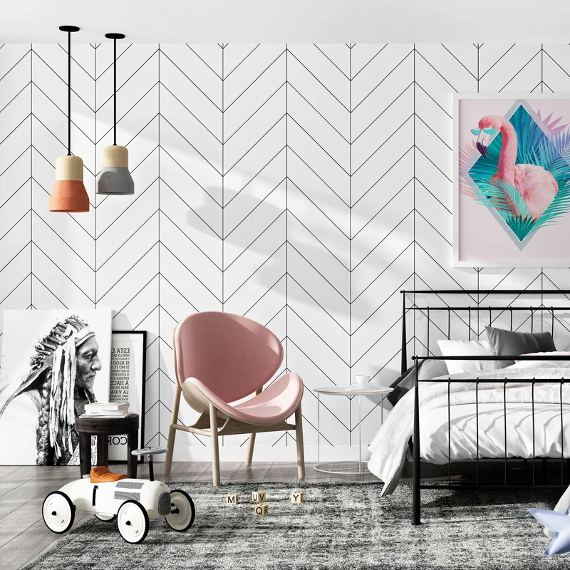 papel de parede minimalista com listras pretas e brancas decoracao de casa maison nordico papel de parede geometrico minimalista para sala de estar quarto 01