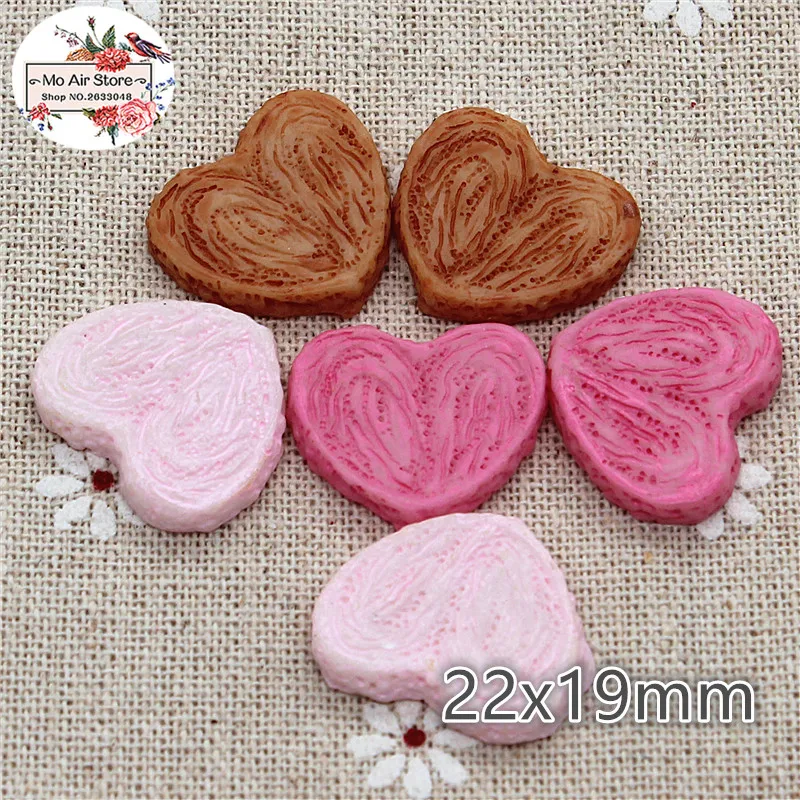 10PCS heart biscuits Dessert Resin Flat back Cabochon Miniature food Art Supply Decoration Charm