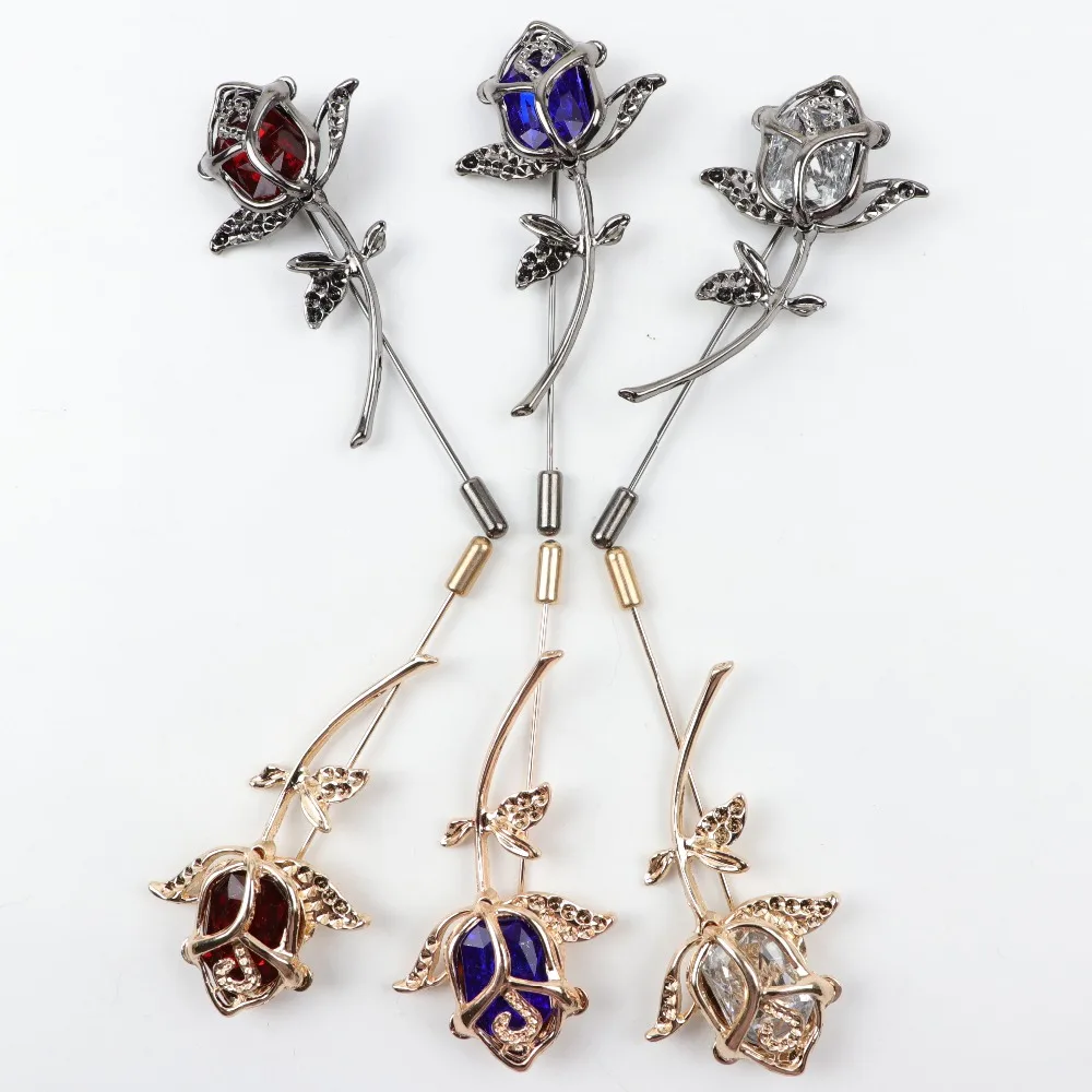 Advanced Men Retro Golden Flower Brooch Pins Collar Suit Stick Breastpin Diamante Pin Men\'s Suit Dressup