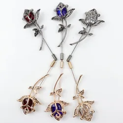 Advanced Men Retro Golden Flower Brooch Pins Collar Suit Stick Breastpin Diamante Pin Men's Suit Dressup