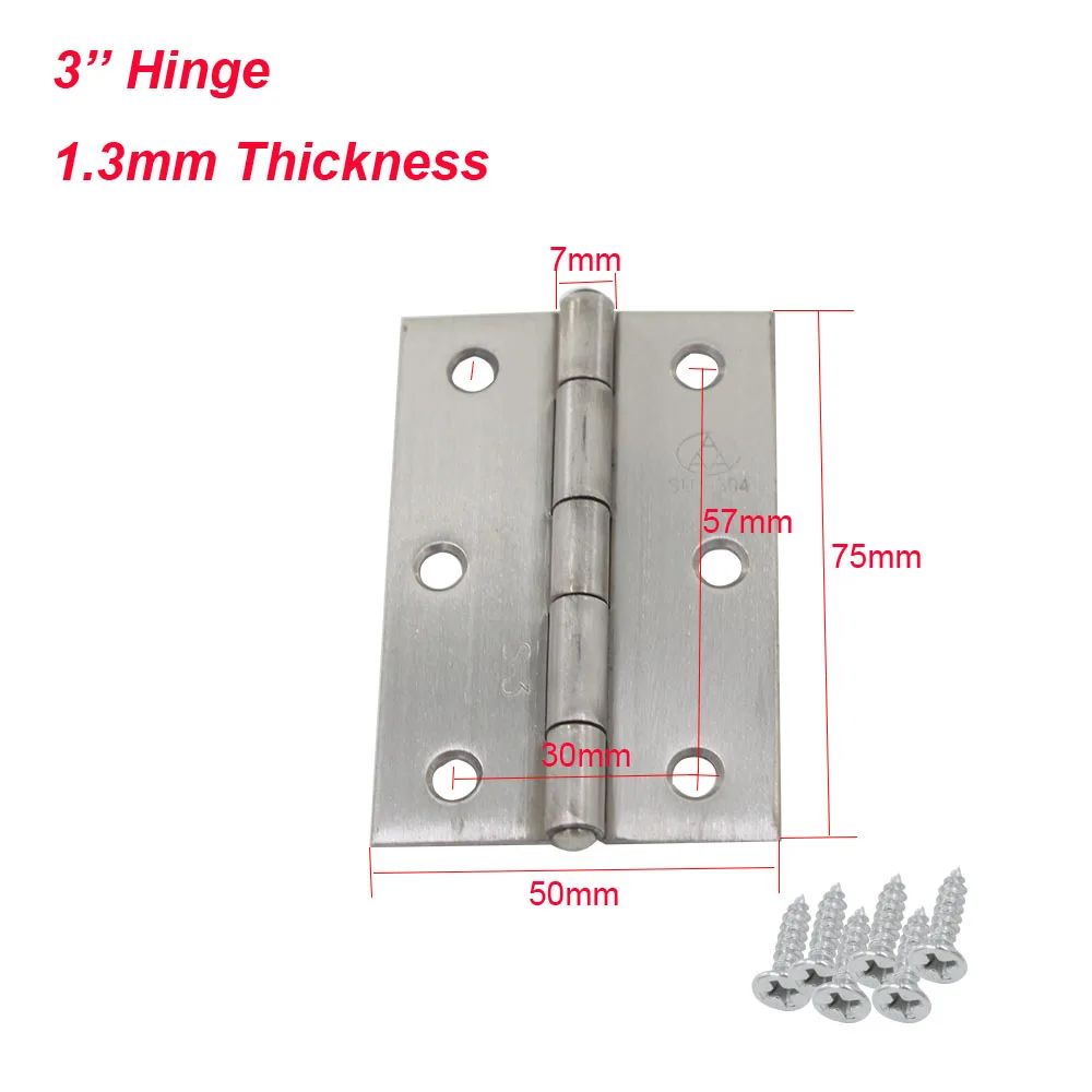 10pcs 3inch 304 Stainless Steel Door Butt Hinge Furniture Fixtures Corner Hinges Cabinet Rotating Door Box Hinges