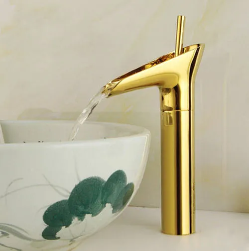 Free shipping Luxury Gold Creative Design Bathroom Basin Sink Faucet Deck Mounted Hot and Cold Water Mixer Taps