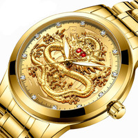 FNGEEN top luxury watch men quartz watch men dragon pattern luminous gold color quartz stainless steel band relogio masculino