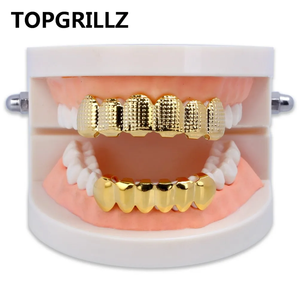 TOPGRILLZ New Fit Gold Silver Color Hip Hop Rock Teeth Grillz Top & Bottom Grill With Silicone Party jewelry