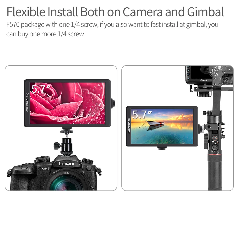 1/4 นิ้วสกรูล็อคสำหรับ FEELWORLD F570 F450 T756 FH7 Field Monitor Gimbal