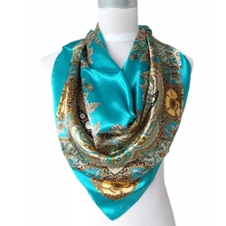 Elegant Paisley Design Satin Square Silk Scarf Headscarf Printed Women Brand Polyester Scarves Shawls,Blue,Army Green,Yellow,Red