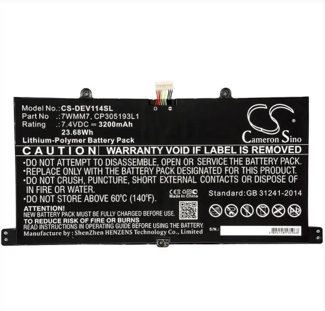 

Cameron Sino 3200mAh battery for DELL CFC6C D1R74 Venue 11 Pro Keyboard Dock 7WMM7 CP305193L1 DL011301-PLP22G0