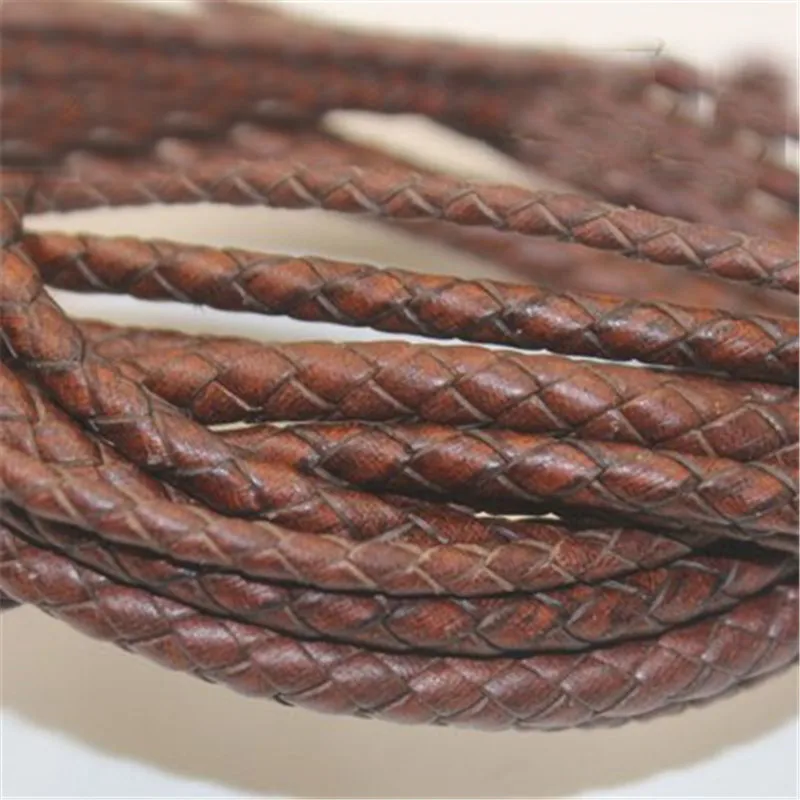 1m/lot 3mm 4mm 5mm Round Braided Genuine Leather Cord Coffee Cow Leather Cords String Rope Bracelet Findings Diy Jewelry Making