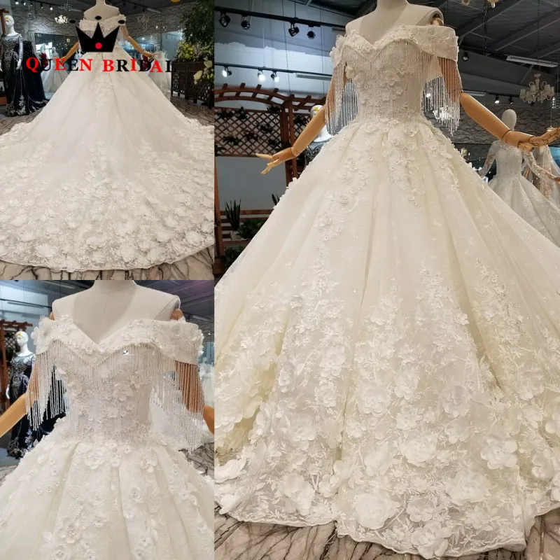 New 2021 Vestido De Noiva Custom Made QUEEN BRIDAL Long Train Elegant Wedding Dresses Robe De Mariee Marriage Bridal Gown WD198