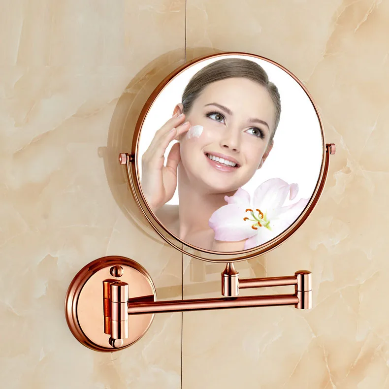 

Bathroom Magnifying Makeup Mirror, Extendable Folding Arm, Double-Sided 3X Magnification Vanity Round Mirrors, Rose Gold color