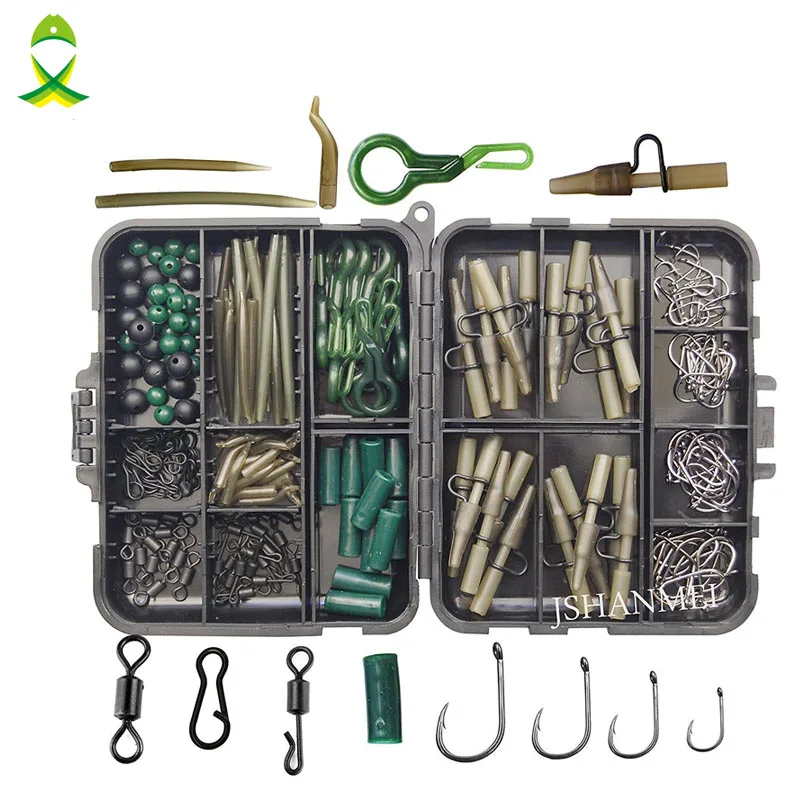 

JSM 160pcs/lot Carp Fishing Tackle Kit Box Lead Clips/Beads/Hooks/Tubes/Swivels Baiting Terminal Rigs Carp fishing Tackle Box