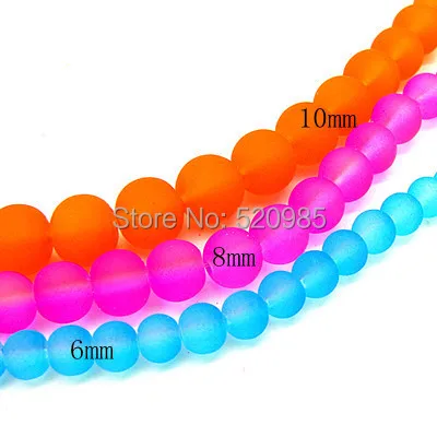 Contas de espaçador de vidro neon para colar e pulseira DIY, misturar cores, polonês maçante, fluorescente, redondo, iridescente, GB055, 4mm, 6mm, 8mm, 10 mm