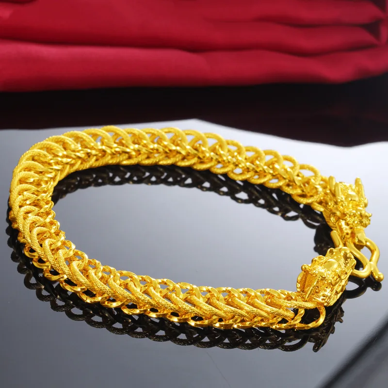 Hip Hop Mens Bracelet Yellow Gold Filled Massive Mesh Link Wrist Chain for Male Gift