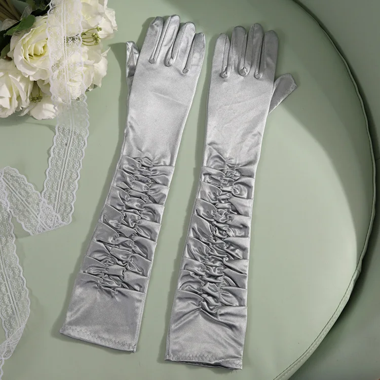 JaneVini Mode Rode Stretch Satijn Lange Handschoenen Volledige Vinger Bruids Handschoenen Bruiloft Accessoires Elleboog Lengte Guanti Da Sposa