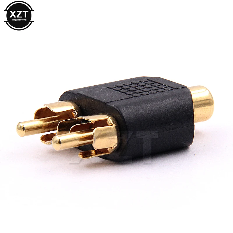 2 pçs/lote 1 rca fêmea para 2 rca macho jack y splitter plug adaptador de áudio conversor banhado a ouro conector nova alta qualidade