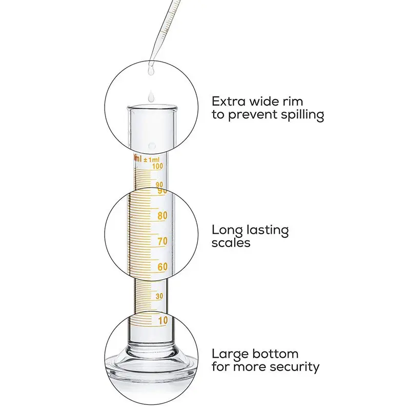 Imagem -04 - Cilindros de Medição5ml 10ml 50ml 100ml-vidro Premium-contém Escovas de Limpeza Mais 3x1ml de Pipetas de Vidro 4