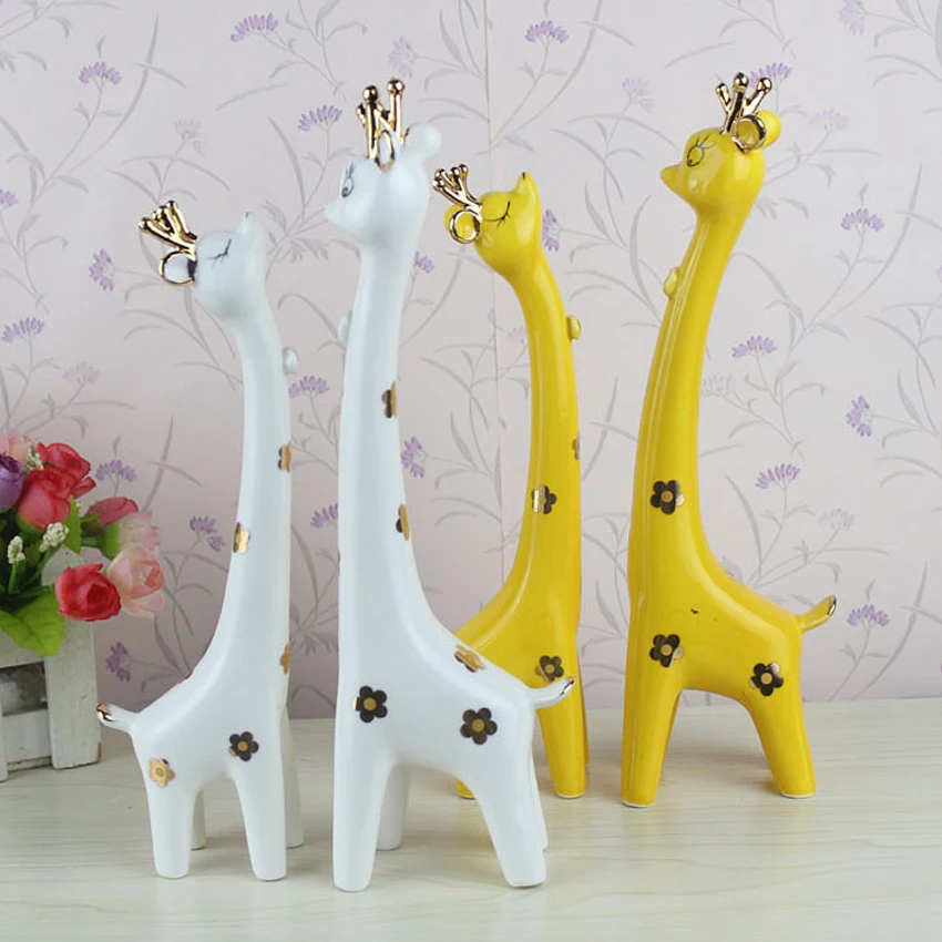 

2Pc/set Modern ceramic couples Sika deer home decoration Crafts Furnishing articles Ceramic arts animal figurines wedding gift