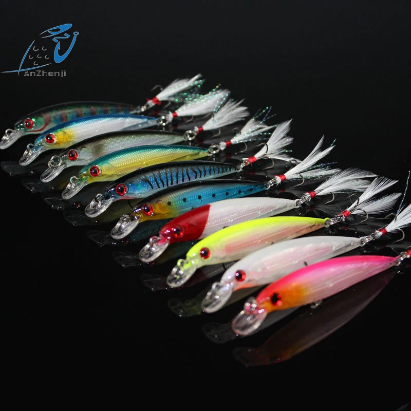 

ANZHENJI Hot RU 9CM/8G Lure Kit fish tackle artificial hard bait plastic lures swimbait wobbler feather Minnow Fishing lure