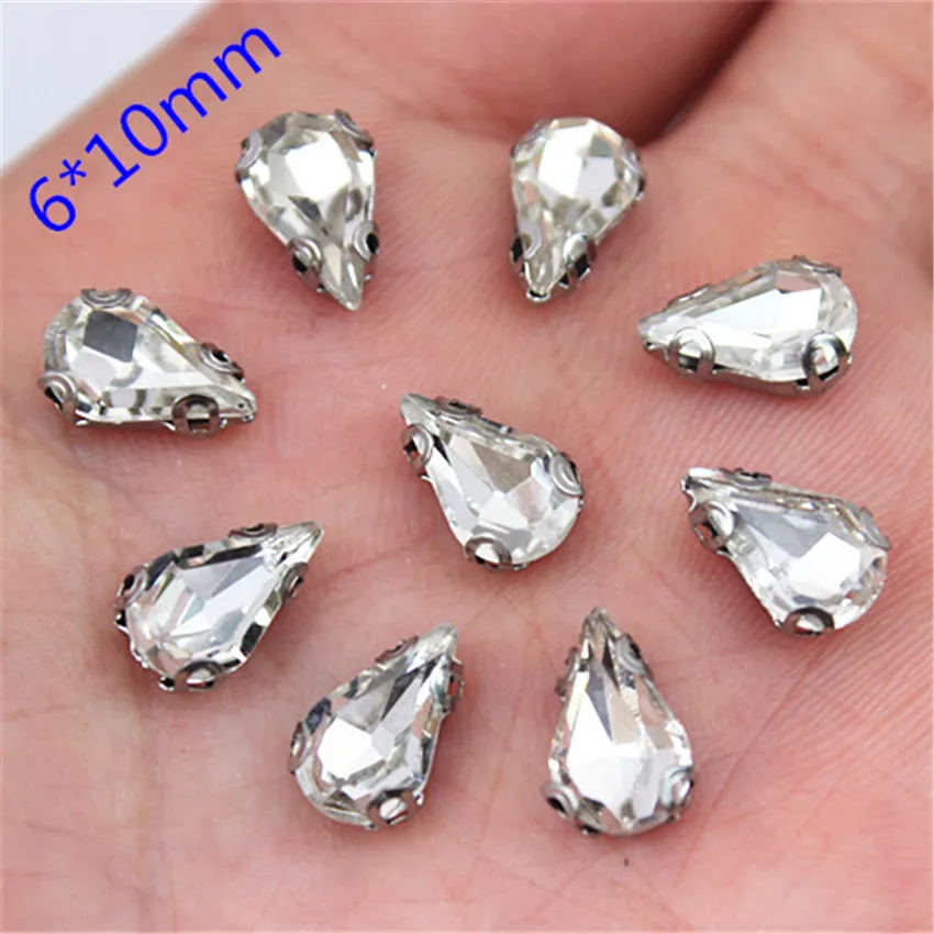 Micui 30pcs Mixed Shape Crystal Glass Stainless Steel Claw Rhinestone Clothing Applique Stones Flat Back Sew on For Dress MC149