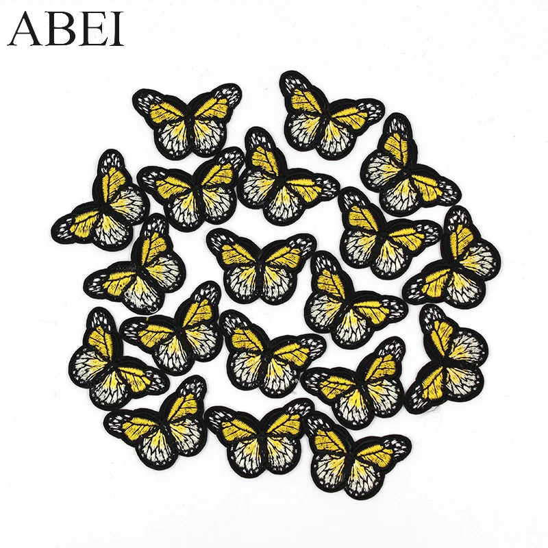 10pcs/lot Diy Iron On yellow Butterfly Appliques Clothes Sewing Patches for backpack coats jeans Iron Stickers Garment Badge