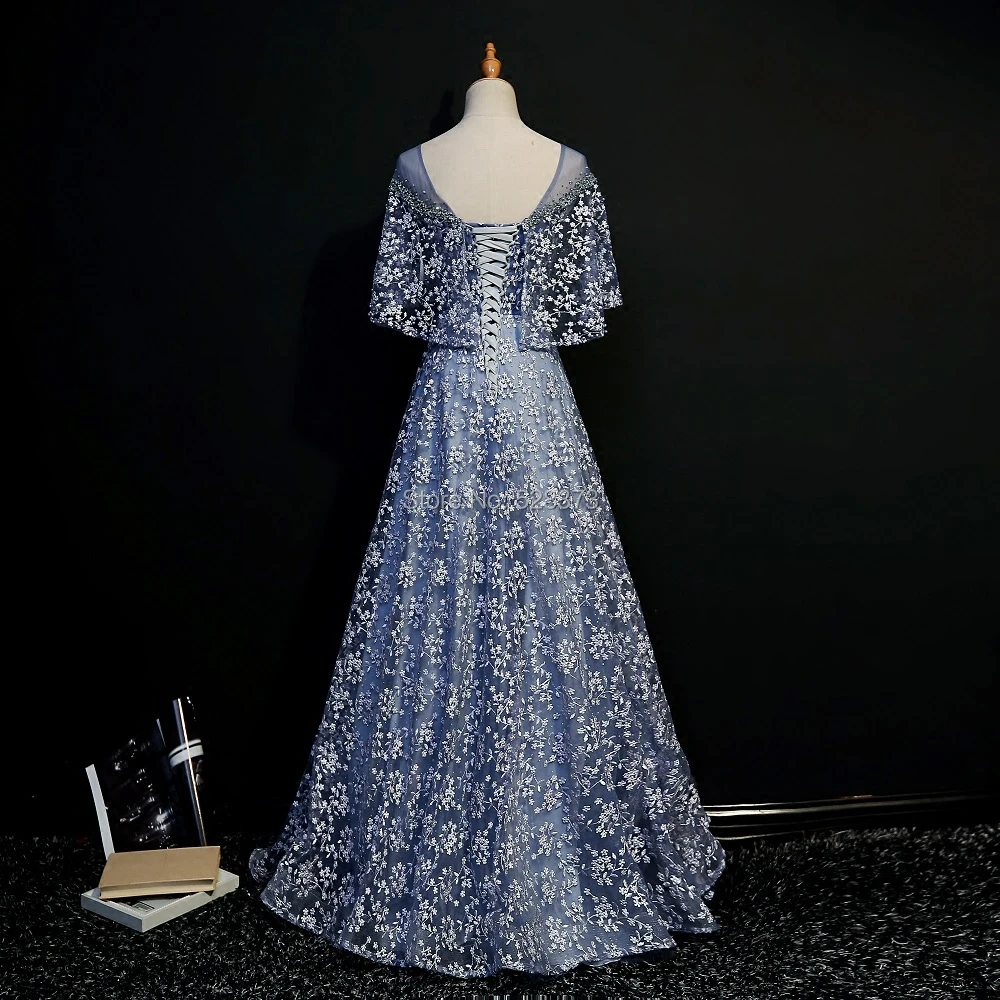 YNQNFS MD48 Real Photos Pearls Crystal Beaded Off the Shoulder Lace Mother of the Bride/Groom Dresses Outfits Dusty Blue