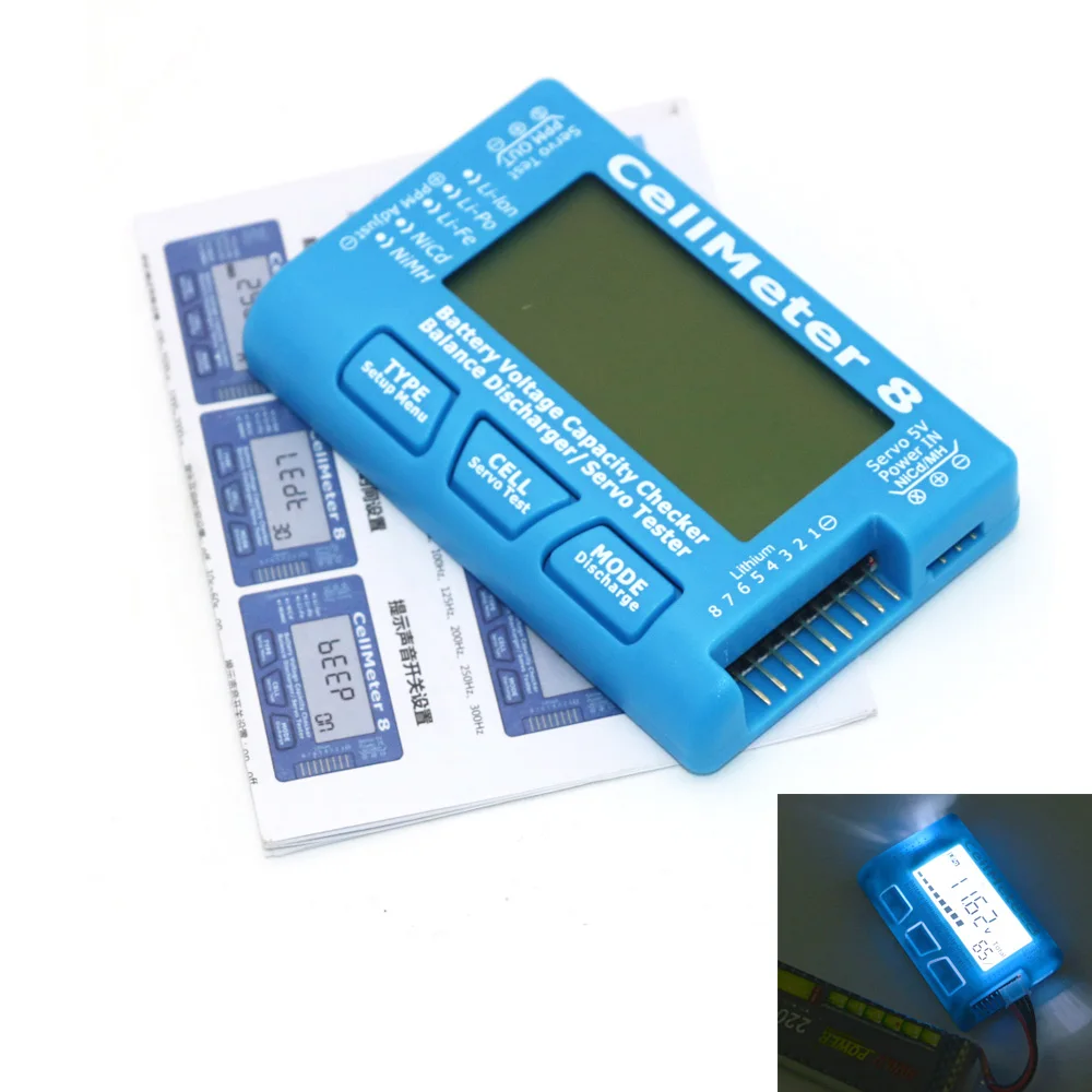 AOK CellMeter 8 1-8S Capacity battery Test Meter with Battery Voltage Balance Servo Checker Monitor Testers For Rc Models