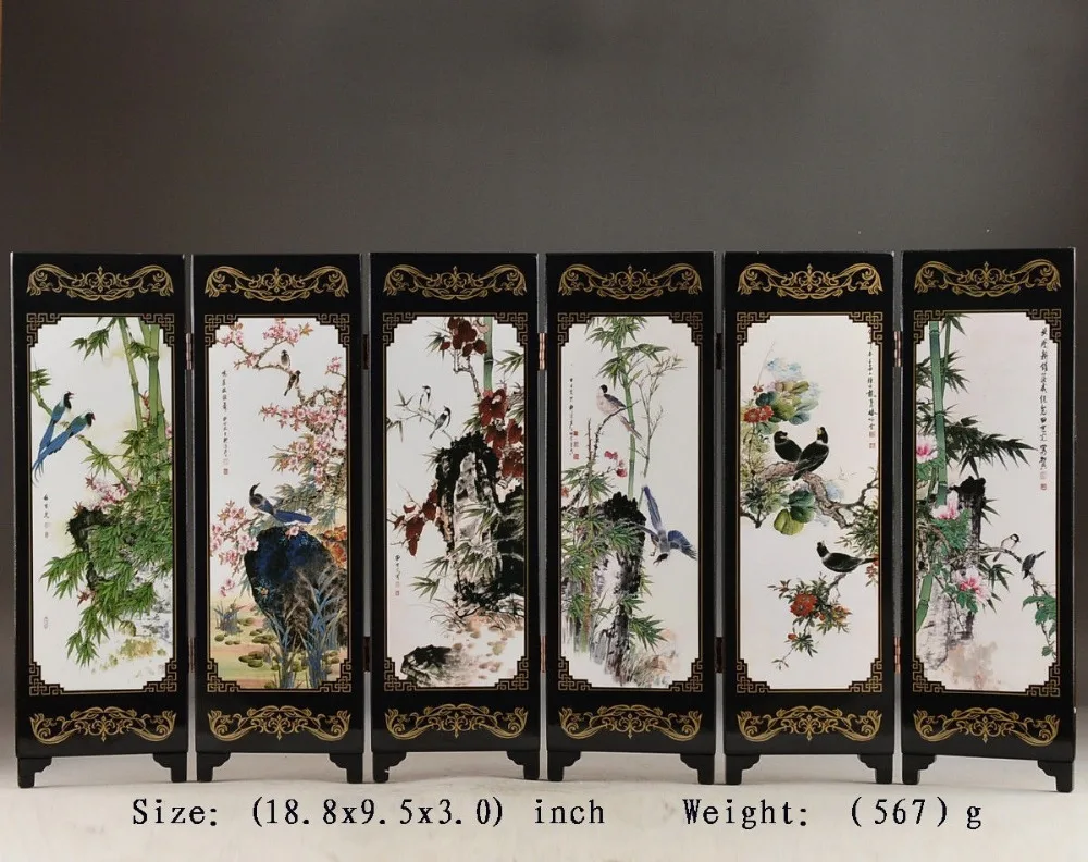 

( Mini ) Exquisite Chinese Handwork Lacquer Painting Bird Flower Folding Screen