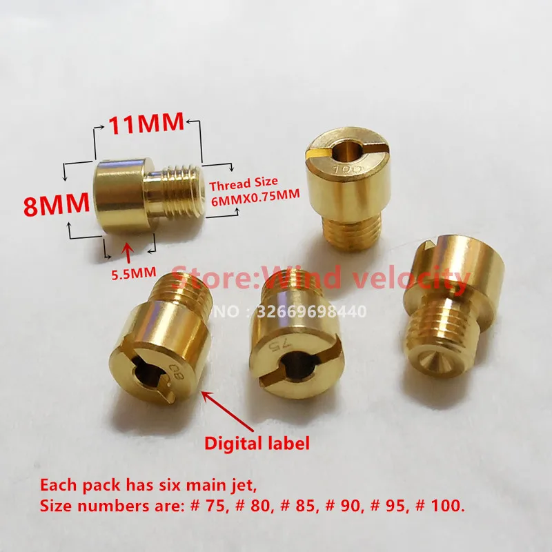 (6 pcs/pack) VM16 JOG 50/72cc Carburetor VM 11/22 Main Jet  for 1PE40QMB 1E40QMB 2T Scooter Carb (Digital label display)