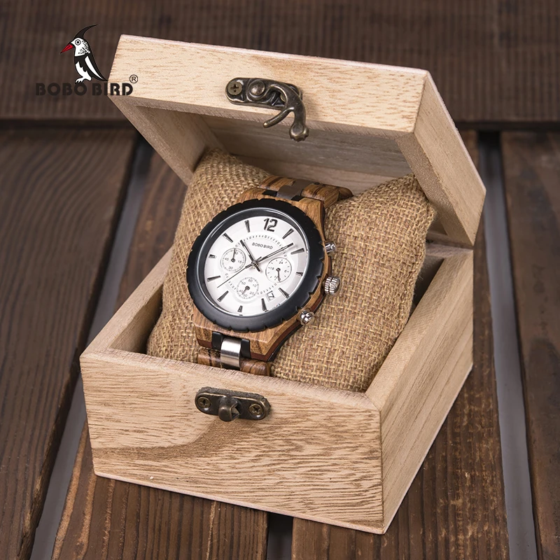 BOBO BIRD Watch Relogio Masculino Wood Watch Military Men\'s Quartz Wristwatch Chronograph Timepiece Wooden Watches Dropshipping