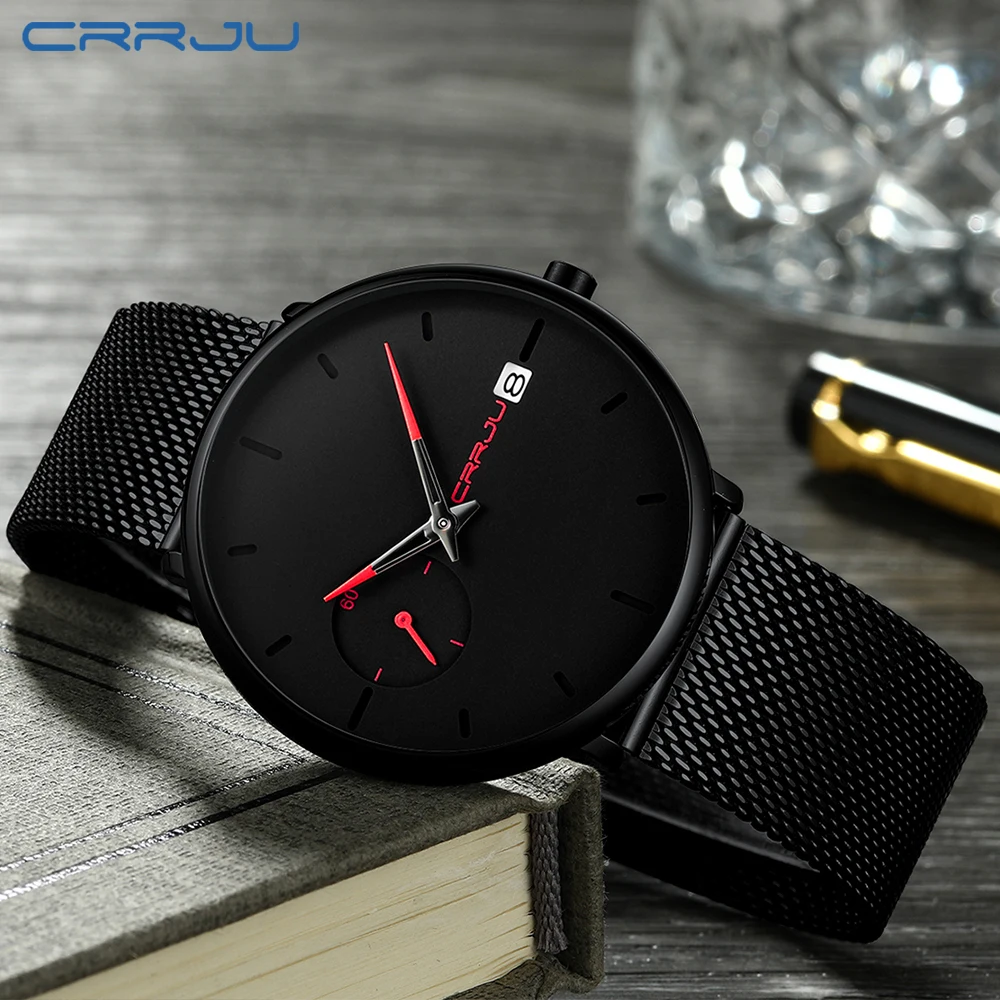 Mens Watches CRRJU Simple Date Top Brand Luxury Waterproof Sport Watch Men Ultra Thin Dial Quartz Watch Casual Relogio Masculino