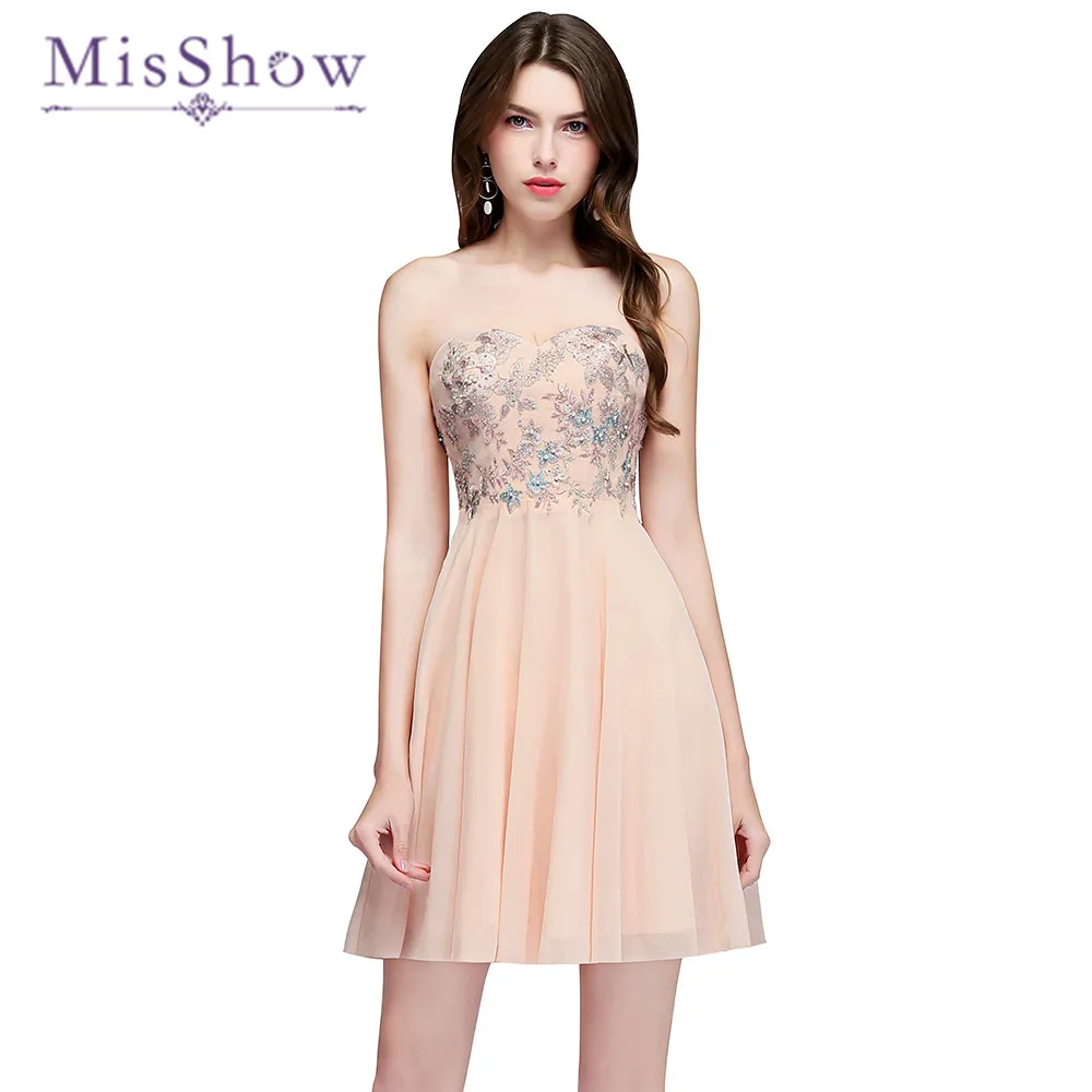 

Chiffon Sweetheart Pearl Pink Short Bridesmaid Dresses Elegant Women Dress For Wedding Party Short robe de soiree 2018