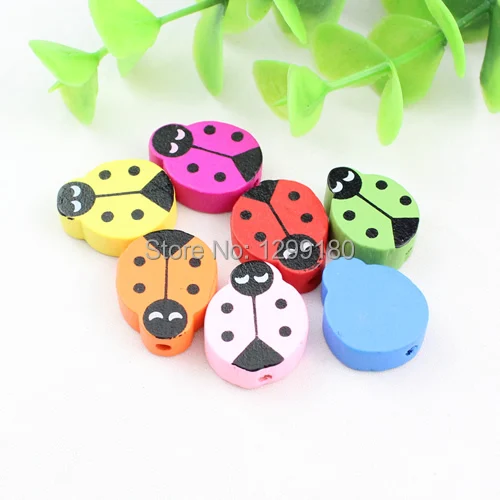 50pcs/lot Random Mixed colors Lead-free Animal ladybug Wood Beads for Bracelet/Necklace DIY accessories approx19x15mm K00310